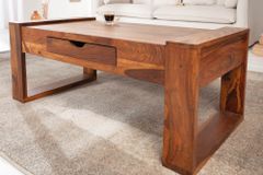 Massivholz Couchtisch MARKANT 100cm braun Sheesham stone finish Schublade Stauraum