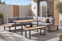 Wetterfestes Gartenmöbel Set TAMPA LOUNGE 250cm grau Aluminium inkl. Sitzbank Tisch Kissen