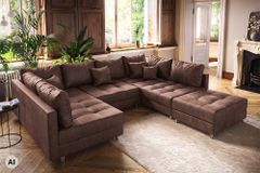 Moderne XXL Wohnlandschaft KENT 305cm antik braun Federkern Bigsofa inkl. Hocker
