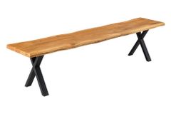 Massivholz Sitzbank WILD OAK 160cm Eiche Baumkante X-Gestell Industrial