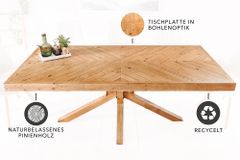 Massivholz Esstisch MOSAIK 160cm natur Pinienholz recycelt Sterngestell