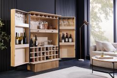 Design Barschrank ART DECO 140cm weiß gekälkt Mangoholz 3D-Front