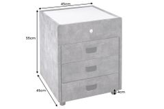 Quadratischer Nachttisch PARIS 55cm grau Samt inkl. Beleuchtung und Schubladen