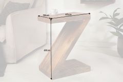 Massiver Beistelltisch Z 45cm Mangoholz Z-Form in Handarbeit gefertigt