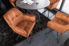 Design Stuhl LOFT rost braun Samt drehbar Metallgestell schwarz mit Armlehne