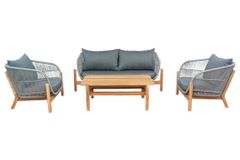 Wetterfestes Gartenlounge Set ROPE grau natur Akazienholz Aluminium inkl. Tisch Sitzpolster