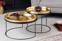 2er Set Runde Couchtische ELEMENTS 60cm gold schwarz Metall Tabletttisch Beistelltisch handmade