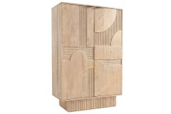 Massiver Barschrank ART DECO 140cm weiß gekälkt Mangoholz 3D-Front Highboard