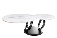 Design Couchtisch DANCING RINGS weiß rund drehbar Marmor Keramik schwarz Metall