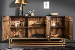 Massives Sideboard SCORPION 140cm schwarz Mangoholz aufwendige 3D Schnitzereien
