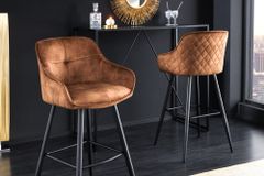 Design Barhocker EUPHORIA rost braun Samt schwarze Metallbeine Barstuhl mit Lehne