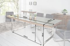 Massiver Esstisch BARRACUDA 240cm antik Teak Holz mit Stahl Kufenfüßen inkl. Glasplatte