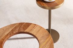 Massivholz Couchtisch GATSBY 110cm braun gold Mango oval rund Beistelltisch 2er Set Retro Design
