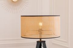Boho Stehlampe VIENNA 142cm natur schwarz Wiener Geflecht Metall Dreifuß Stehleuchte
