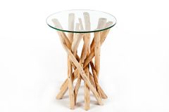 Design Beistelltisch DRIFTWOOD 40cm Teakholz mit Glasplatte rund Couchtisch