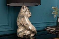 Handmade Tischlampe KONG 60cm silber Metall Affe Gorilla Dekoleuchte schwarzer Lampenschirm