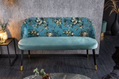 Design Bank PRÊT-À-PORTER türkis Samt florales Muster und goldene Fußkappen