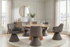 Drehbarer Stuhl AMBIENTO grau Vogue Velours Samt 180° mit Auto-Return Polsterstuhl