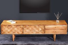 Massivholz TV-Lowboard ALPINE 145cm natur Akazie Retro Design honey finish