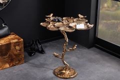In- und Outdoor Beistelltisch BIRDS 65cm messing antik Blatt-Design wetterfest Vogel-Skulptur