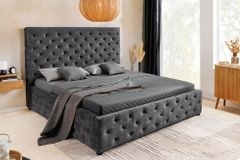 Boxbett PARIS 160x200cm grau Samt mit Stauraum und Lattenrost