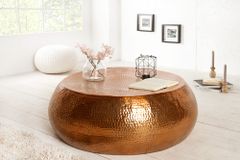 Runder Couchtisch ORIENT 80cm kupfer Metall Aluminium Hammerschlag Design handmade