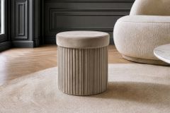 Runder Hocker ÉLAN 40cm champagner greige Samt faltbar mit Stauraum