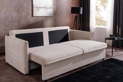 XXL Sofa mit Schlaffunktion APARTMENT beige Cord inkl. Bettkasten und Kissen