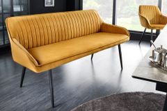 Design Sitzbank TURIN 160cm senfgelb Samt schwarz Metallbeine Armlehne
