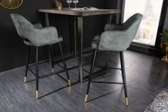 Design Barhocker PARIS grün Samt mit Lehne Metall schwarz gold Ziersteppung
