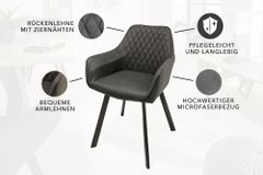Retro Stuhl PALERMO anthrazit mit Armlehne und Ziersteppung