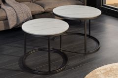 Rundes 2er Set Couchtische ELEGANCE 75cm weiß Keramik schwarz Metall