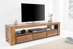 Massives TV-Board MAKASSAR 170cm braun Sheesham stone finish Lowboard drei Schubladen