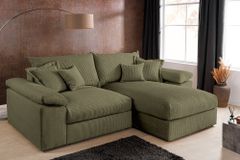 Design Ecksofa ATMOSPHERE XL 245cm grün Cord Federkern inkl. Kissen