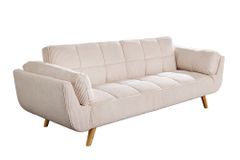 Schlafsofa BOUTIQUE 215cm beige Cord 3-Sitzer mit Holz-Füßen natur