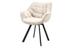 Drehbarer Stuhl THE DUTCH COMFORT champagner beige Samt schwarze Metallbeine