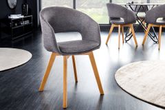 Design Stuhl NORDIC STAR grau Strukturstoff Massivholz mit Armlehne gepolstert