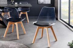 Design Stuhl SCANDINAVIA MEISTERSTÜCK transparent schwarz Kunststoff Buchenholz natur