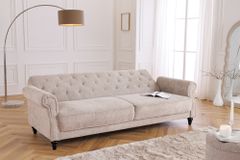 Chesterfield 3-Sitzer Sofa MAISON BELLE AFFAIRE 220cm greige Bouclé mit Schlaffunktion