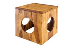 Massivholz Beistelltisch CUBUS 40cm Sheesham stone finish Hocker