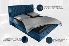 Design Doppelbett PARIS 180x200cm dunkelblau Samt Chesterfield