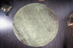 Vintage Teppich MODERN ART 150cm grün verwaschen rund Used Look