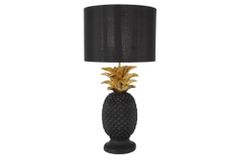 Handgefertigte Tischlampe PINEAPPLE 50cm schwarz Ananas-Design gold mit Stoffschirm