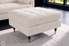 Design Hocker COZY VELVET 80cm beige gold Cord Metallfüße