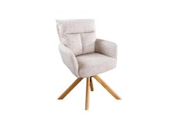 Drehbarer Stuhl BIG GEORGE champagner greige Strukturstoff Eichenholz mit Armlehne