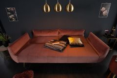 Retro Schlafsofa DIVANI 220cm altrosa Samt goldene Metallfüße 3-Sitzer mit Bettfunktion