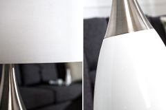 Moderne Tischlampe CARLA 60cm weiß silber mit Leinenschirm