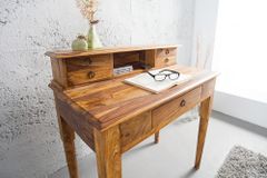 Design Sekretär HEMINGWAY M 90cm braun Sheesham Massivholz stone finish Schreibtisch
