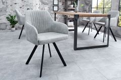 Retro Design Stuhl LUCCA stone grau Microfaser mit Armlehne Steppung gepolstert