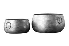 Handgefertigte Schalen 2er Set ORIENT silber Blumentopf im Hammerschlagdesign